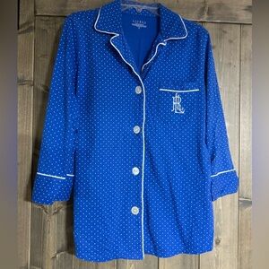 Lauren Ralph Lauren Women’s Blue Polka Dot Button-Down Pajama Top (Size S)